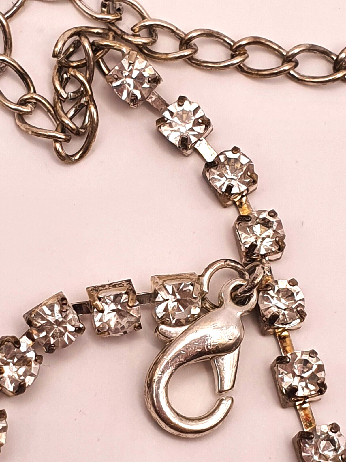 Sparkly Purple Clear Rhinestone Silver Tone Crossover Tassel Y-Drop Necklace