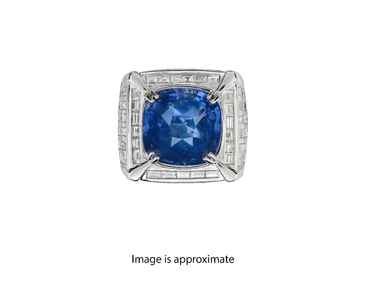19.47 ct GIA Certified Cushion Cut Natural Blue Sapphire 14k Diamond Man’s Ring