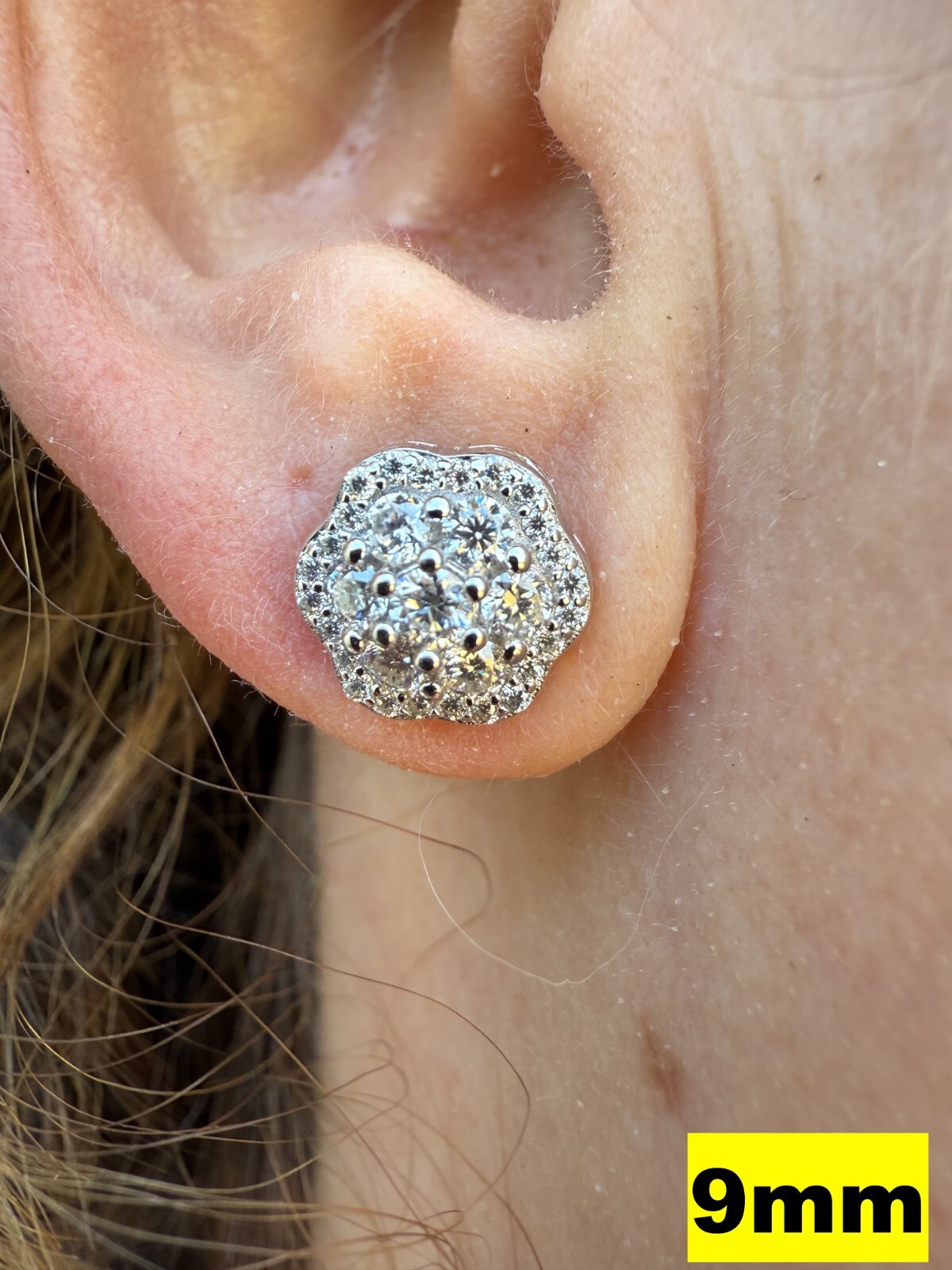 Cluster Hip Hop Earrings Real 925 Sterling Silver 7.5mm-12mm Iced CZ Stone ITALY