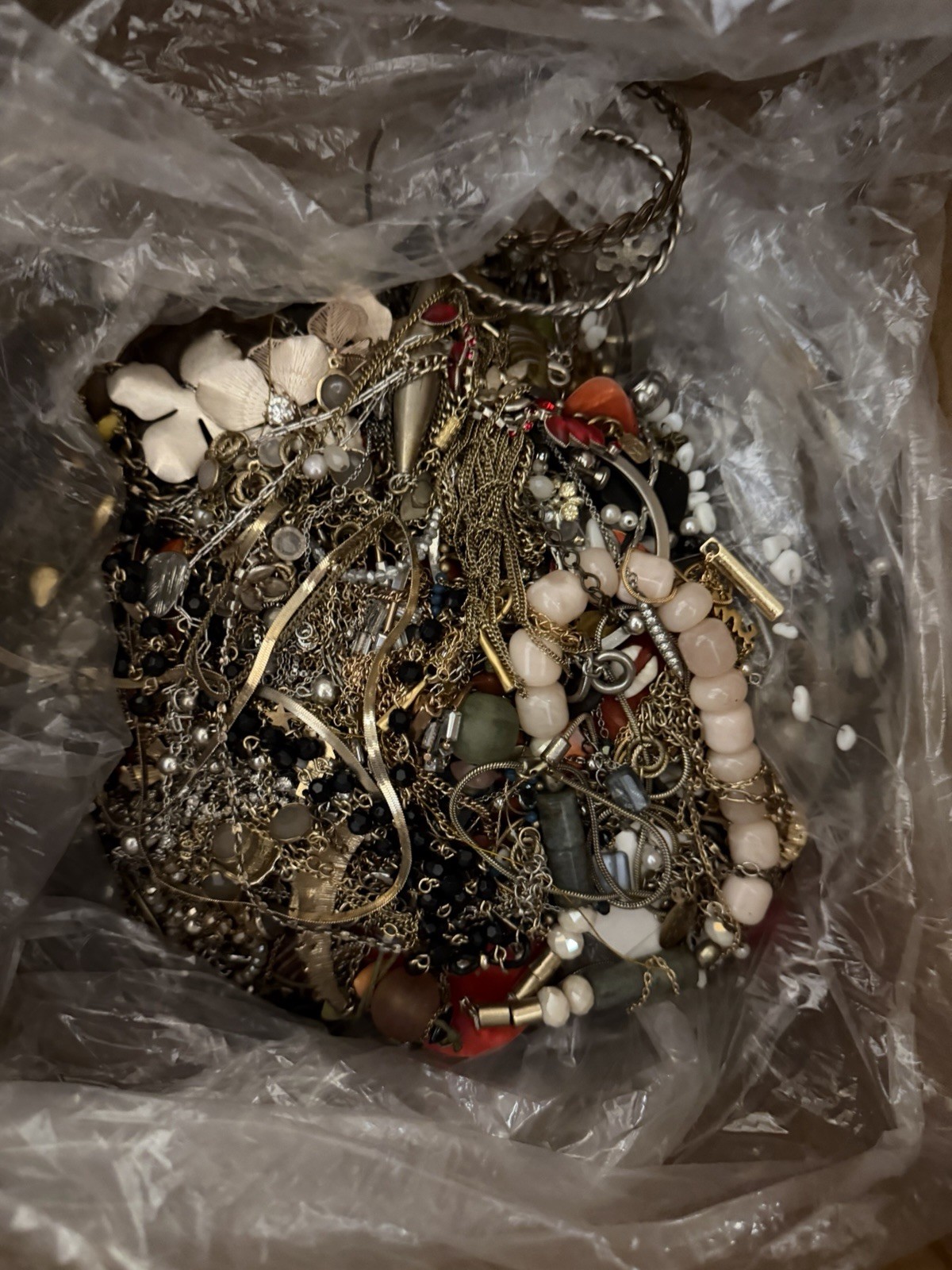 1-pound lot of modern and vintage tangled, unsorted jewelry