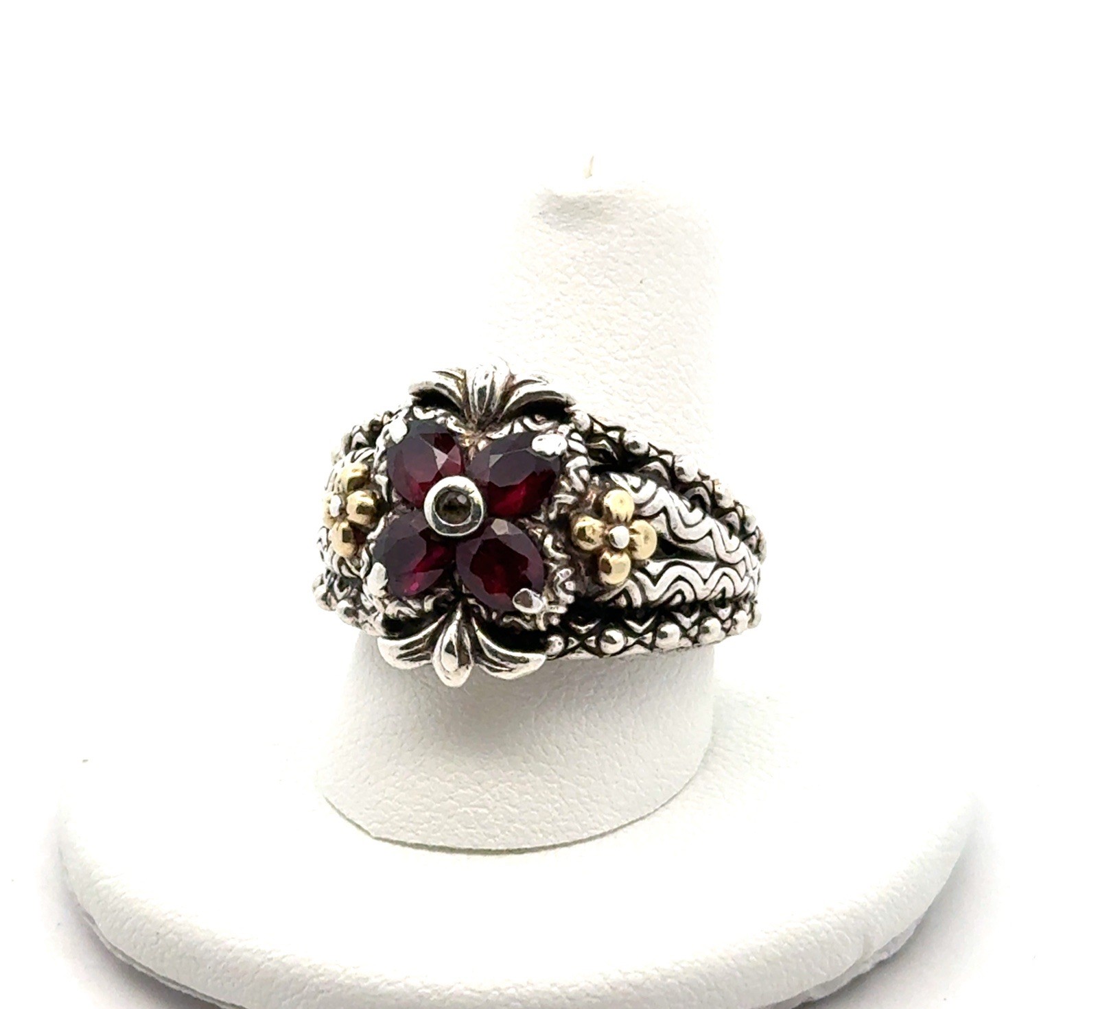 Barbara Bixby Sz. 8.5 Sterling Silver Rhodolite Garnet & 18k Gold Ring, 14.6g