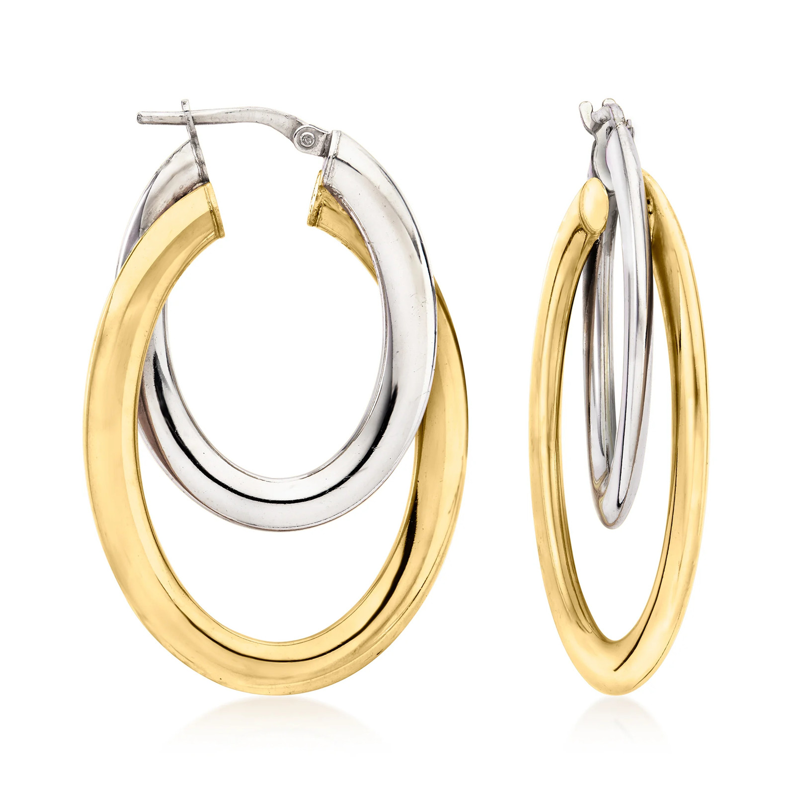 Ross-Simons IT Silver & 18k Gold Plate Double-Hoop Earrings 1 5/8 inches