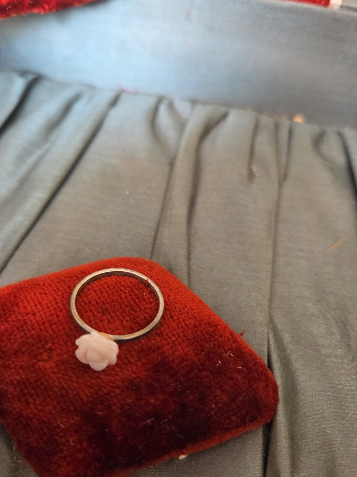 Carved Pearl Rose Sterling Silver Ring Size 7.5