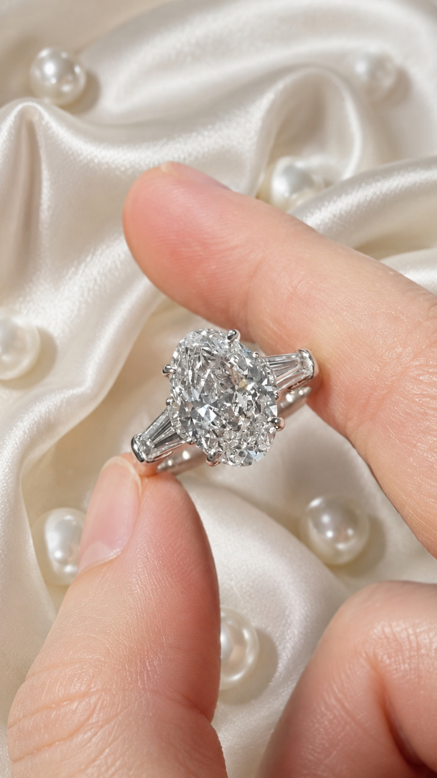 14K White Gold IGI Certified Lab Grown Diamond Engagement Ring 6.80 Ct Oval