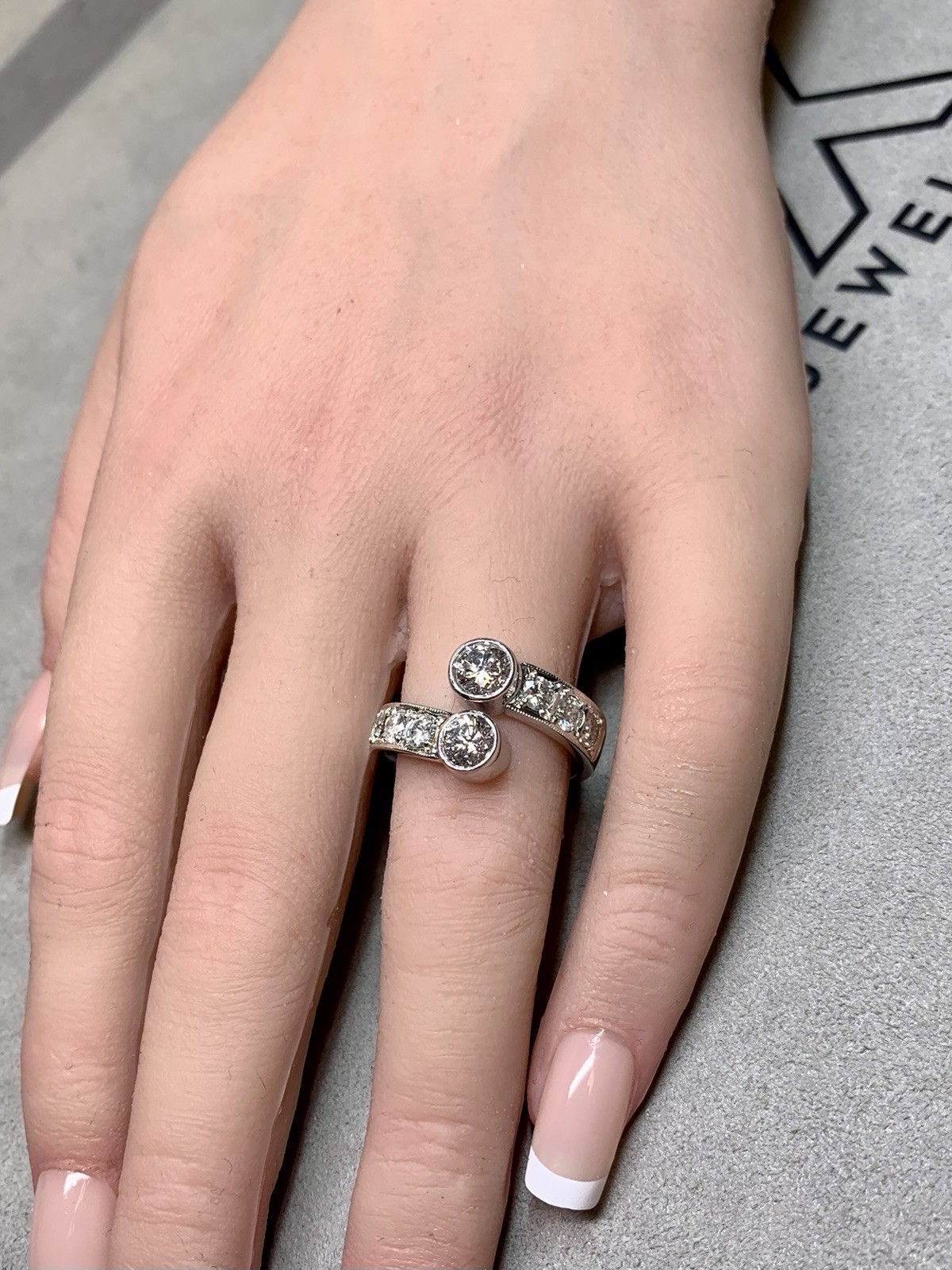 Estate Heavy Platinum Bezel Set Diamond Bypass Cocktail Ring G Vs