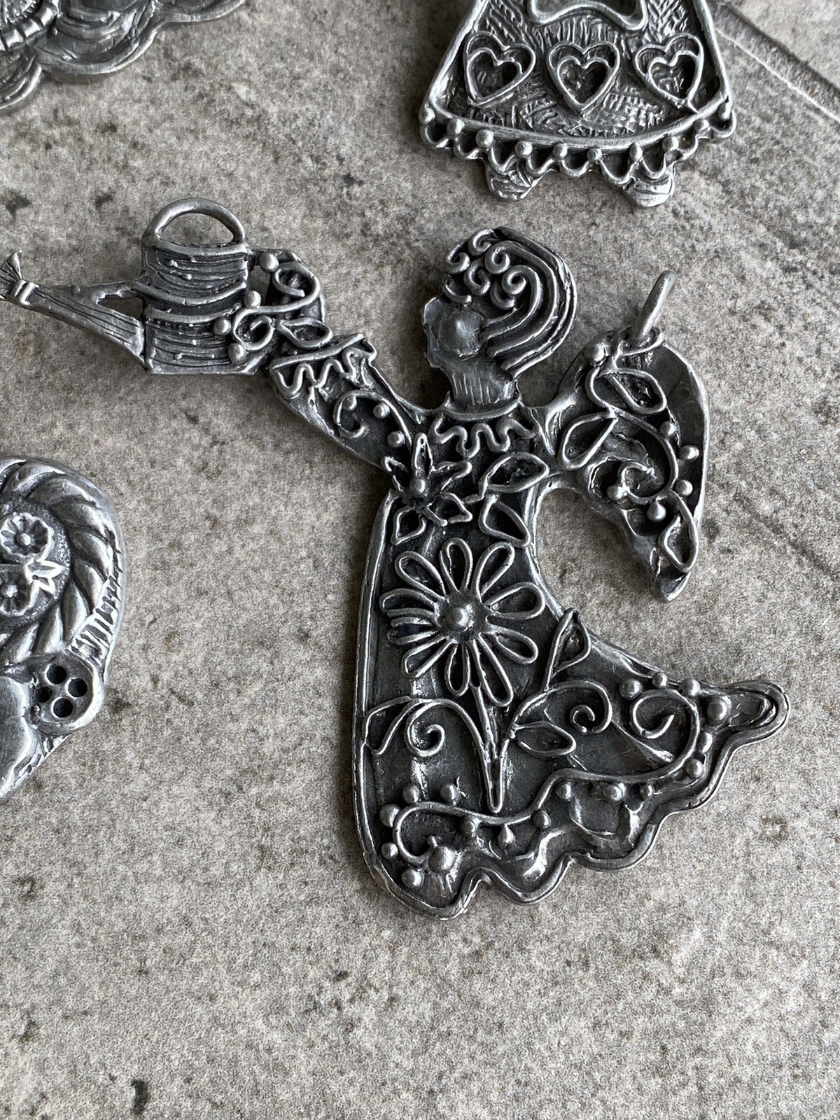 Marcie USA Handcrafted Pewter Angel Heart Pendant Lot of 4