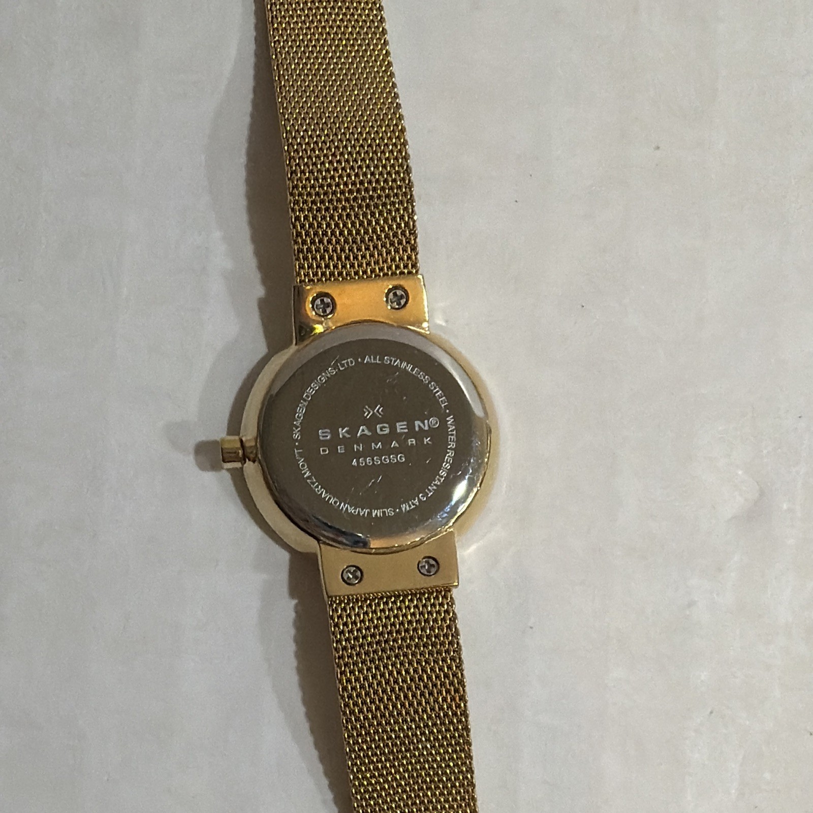 Skagen Women’s Gold Dial Quartz Watch Gold Mesh Band Diamond Markers 30m