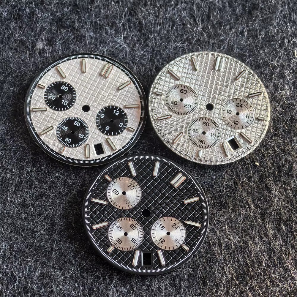 31.8mm Panda Style Textured Men Watch Dial For VK63 Mod Green Luminous Nail