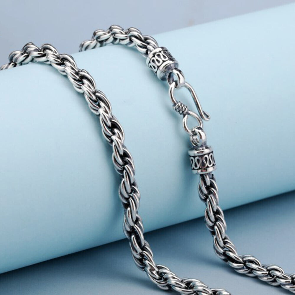 Pure S925 Sterling Silver 925 Chain 5mm 6mm 8mm Twist Rope Link Necklace 20-30in