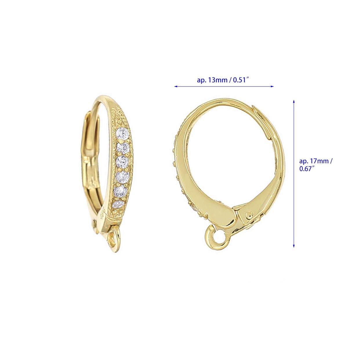 18kt Gold Plated Sterling Silver CZ Leverback Earring Hook Ear Wire #97075