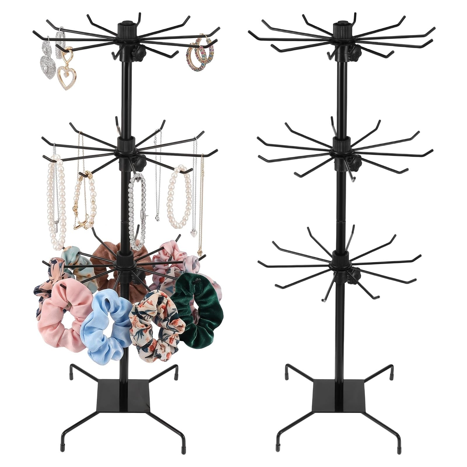 QFGasre 2 Pcs Rotating Jewelry Display Stand, Black Metal Display Rack with H…