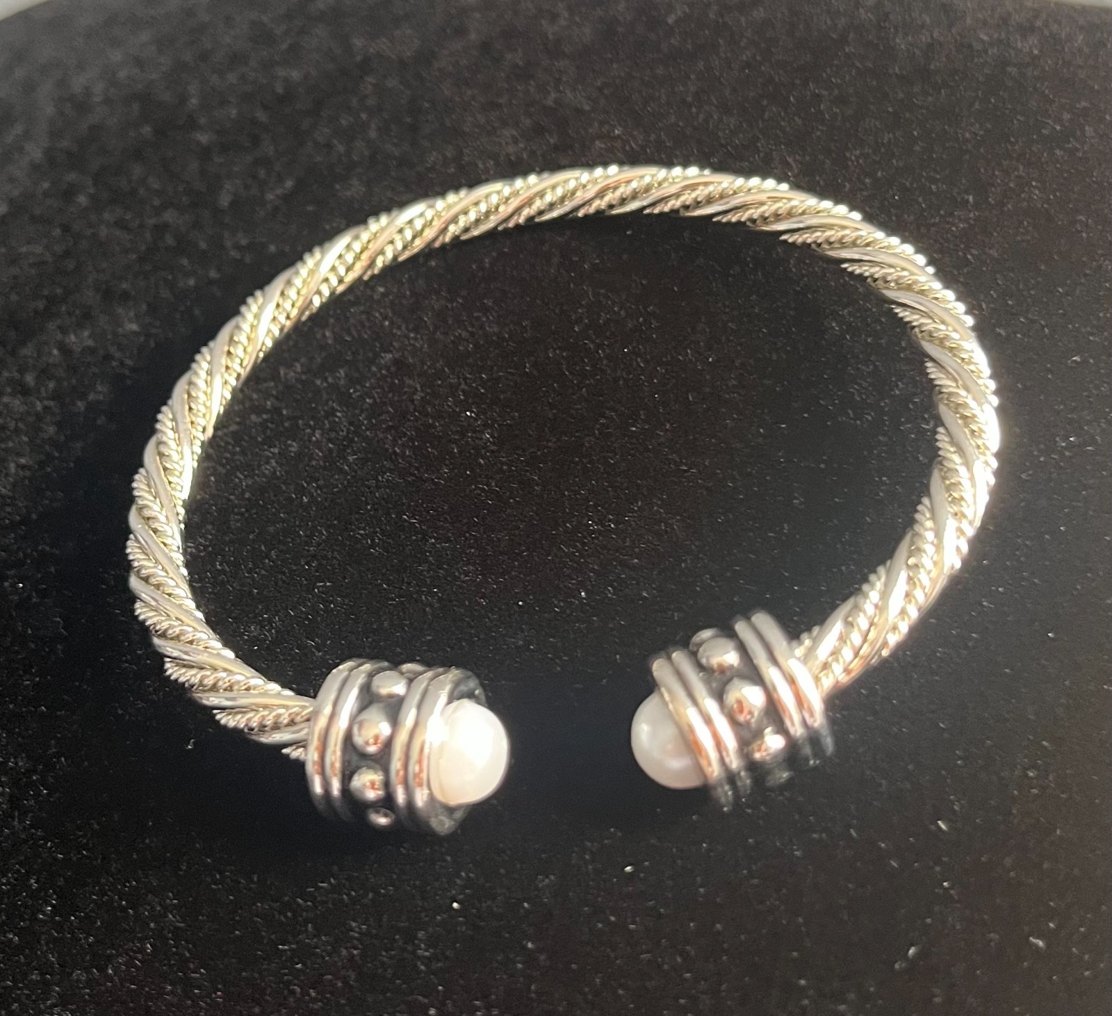 Two Tone Cable Twist Cuff Bracelet with Pearls Fashion Jewelry