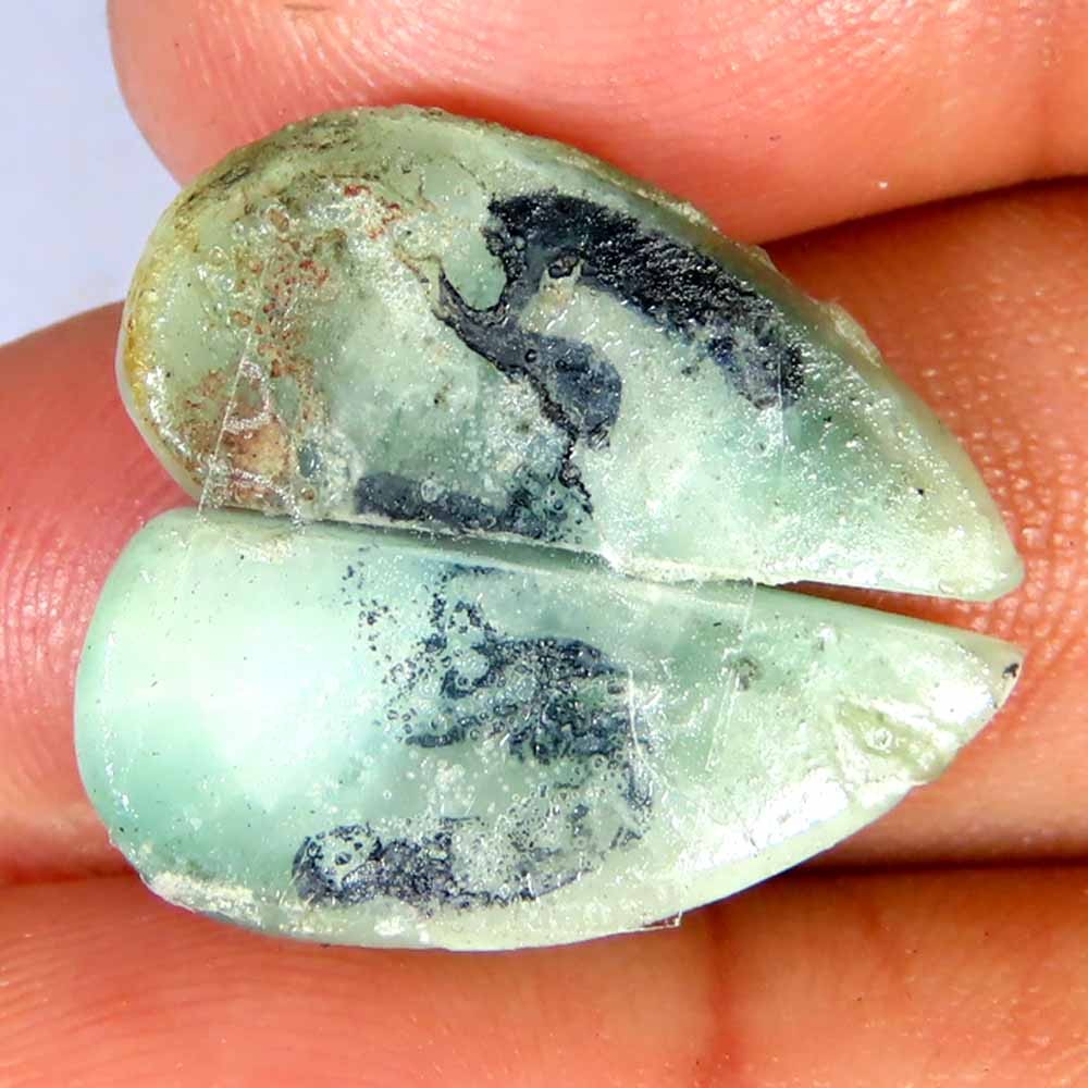 13.45Cts.Natural Green Moonstone Teardrop Fancy Pair Cab 9x21x4mm Losse Gems