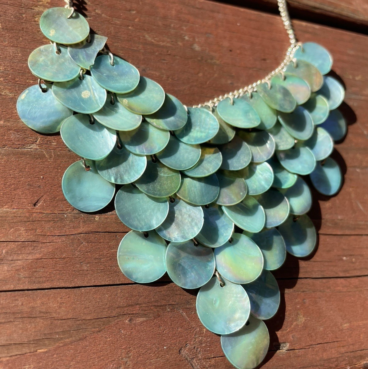 Necklace Turquoise Blue Round Fashion Circle Discs Bib Collar Statement Fringe