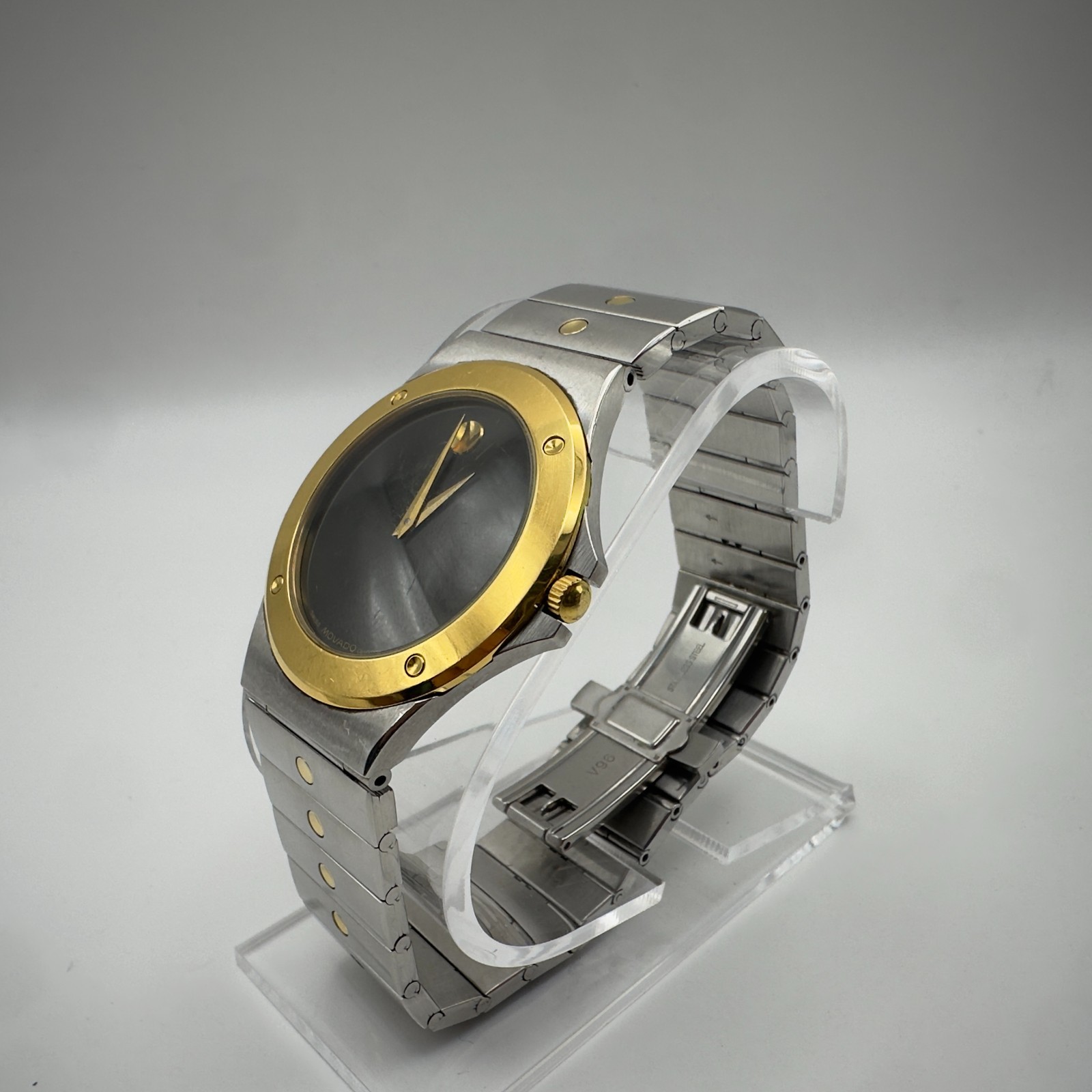 Vintage Two-Tone Movado Museum Black Face Watch 34mm