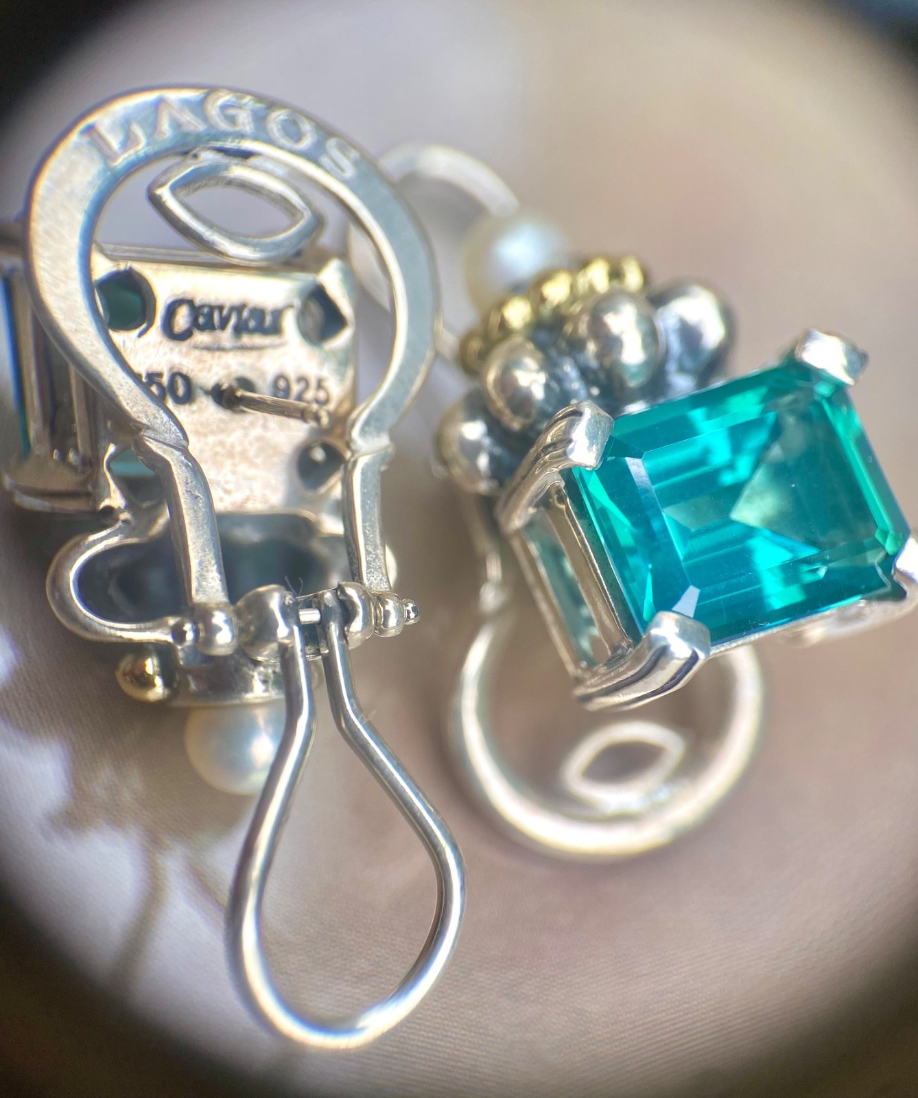 LAGOS CAVIAR Blue Topaz Sterling Silver 18k Gold Bracelet & Earrings Set