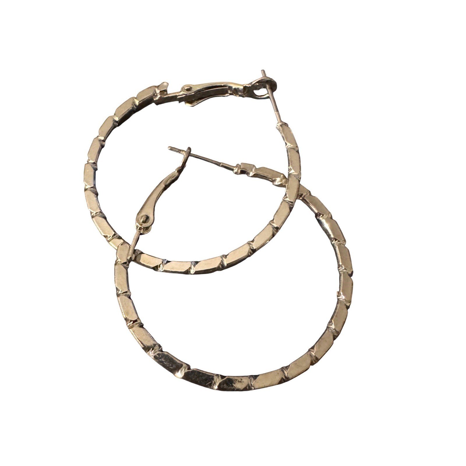 Silver Tone Textured Bamboo Hoop Earrings Round Latch Back Statement Jewelry