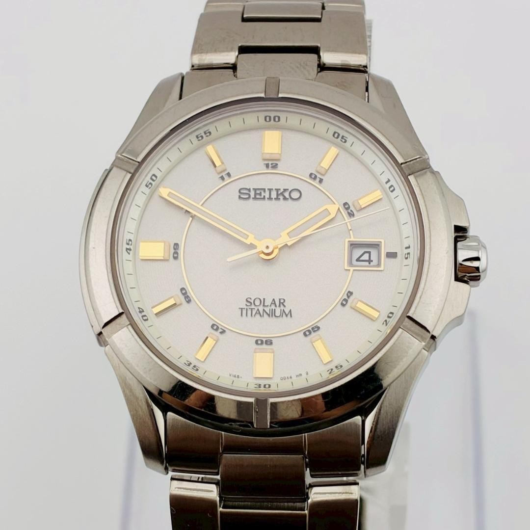 SEIKO Men’s Watch, Date Display, Original Strap, Solar Powered, Titanium