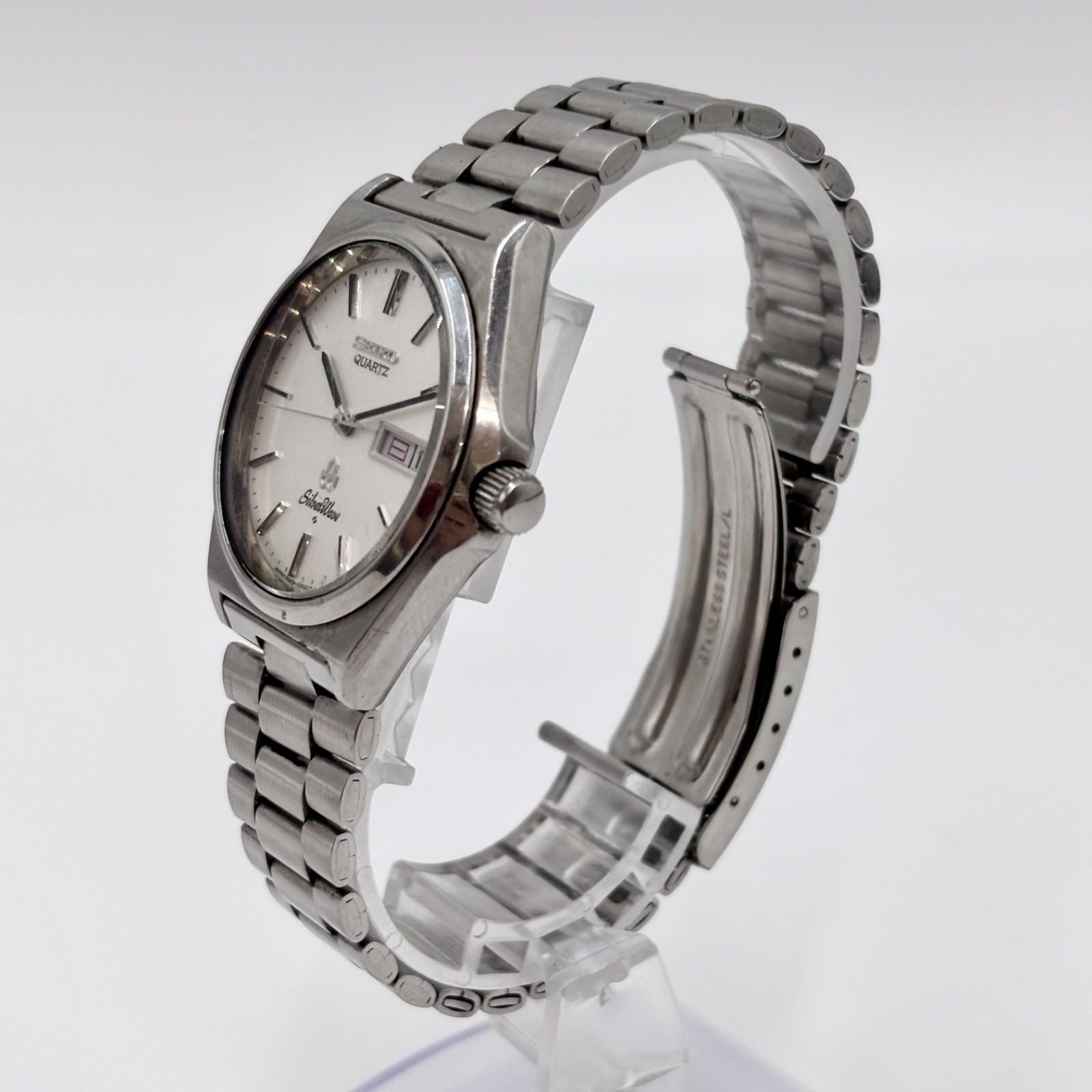 Working Bracelet SEIKO Silver Wave Wristwatch Quartz Day Date Cal.8229 Manufactu