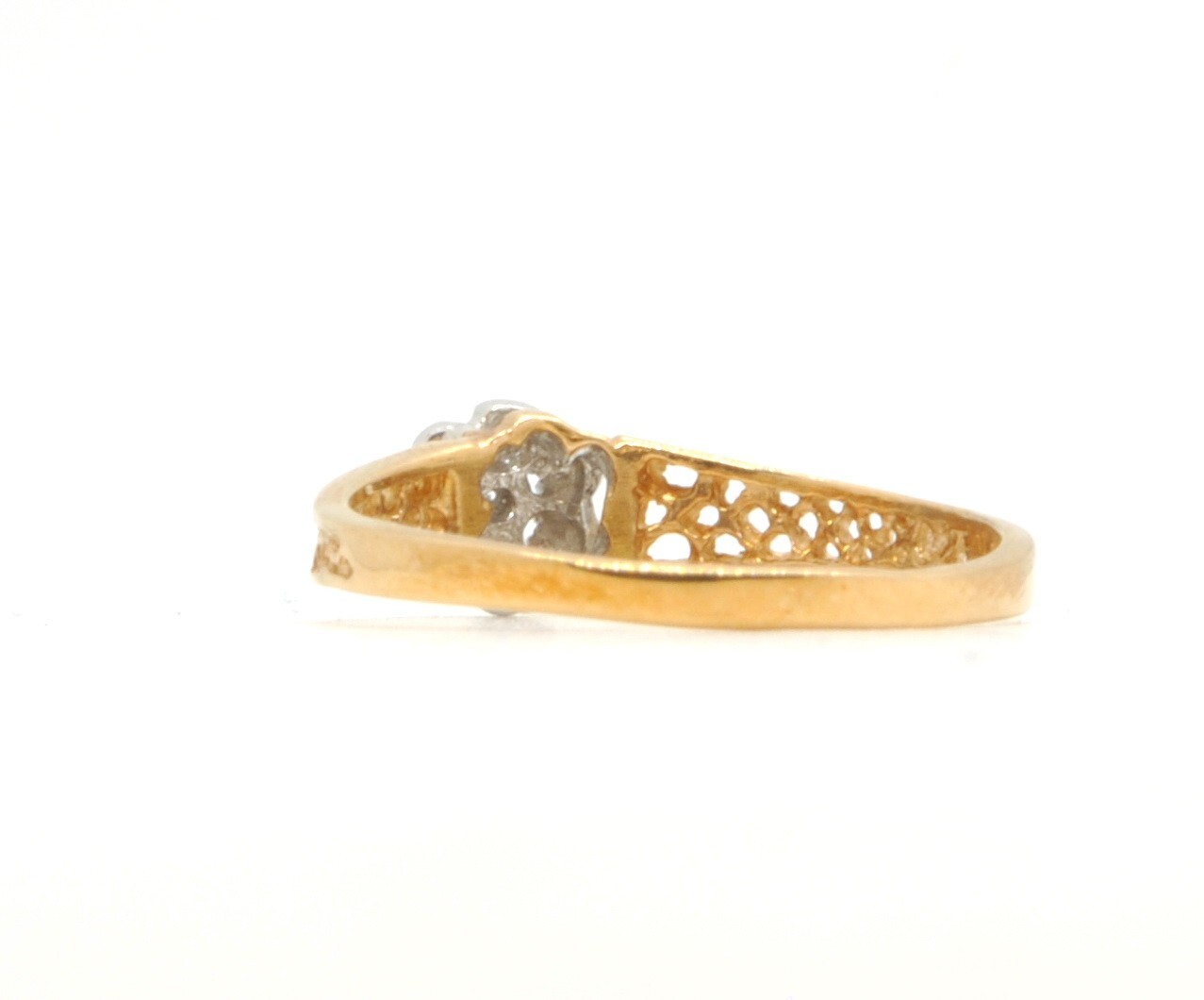 10k Yellow Gold Estate Right Hand Ring Size 5-1/2 Flower Floral Diamond Accents