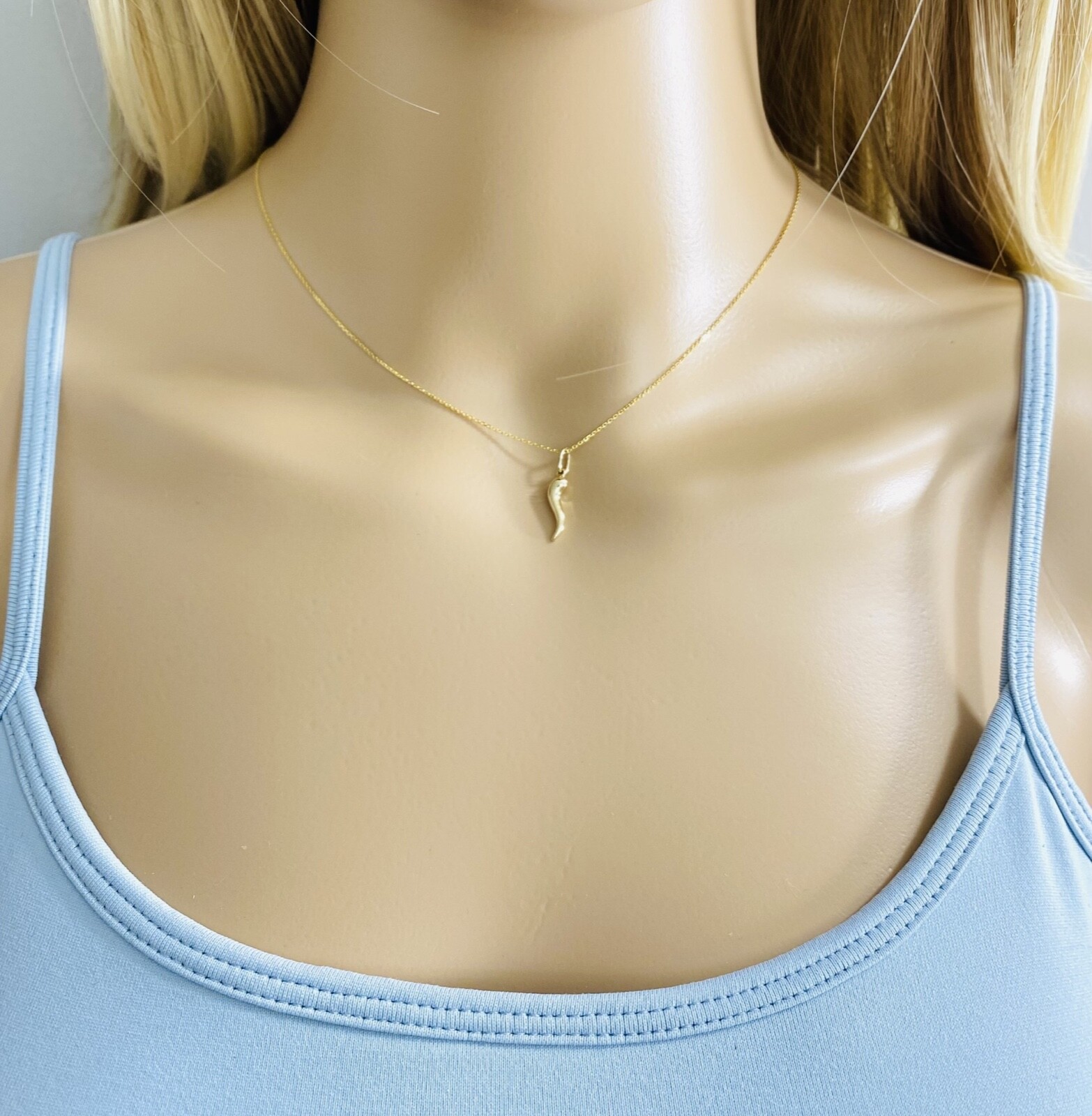 14K Real Gold 3D Italian Horn 18mm Pendant / 0.8mm Thick Cable Chain- 14K6390