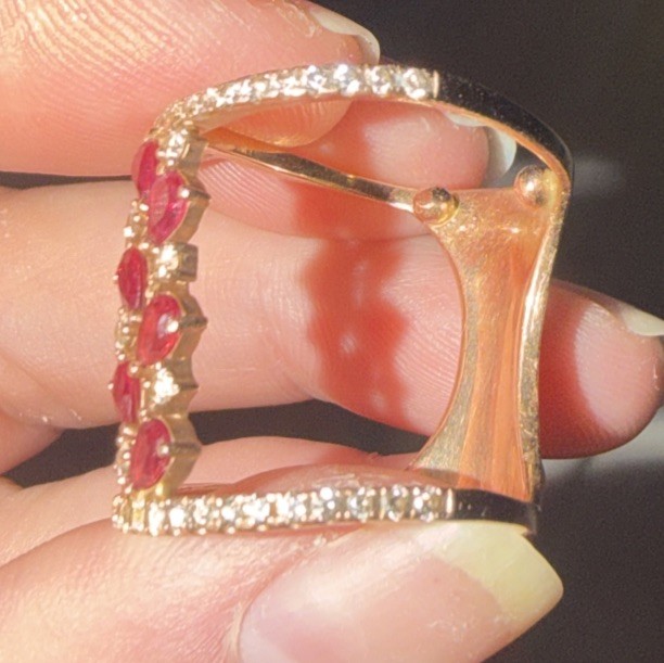 Le Vian Style 14K Rose Gold Pink/Red Sapphire & Diamond Cage Ring – 8 Grams