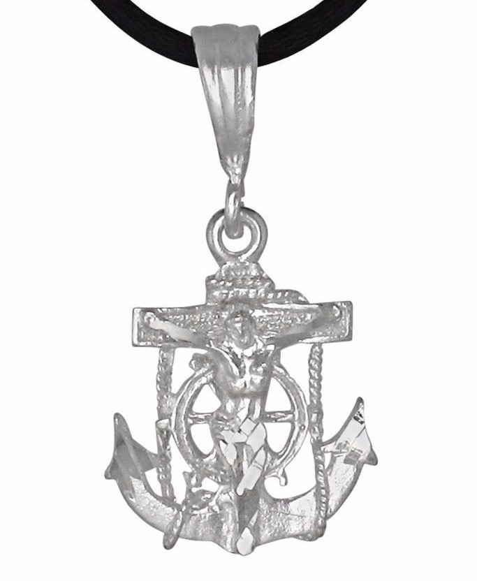 Sterling Silver .925 Crucifix Anchor Cross Mariner Pendant XS | Made in USA