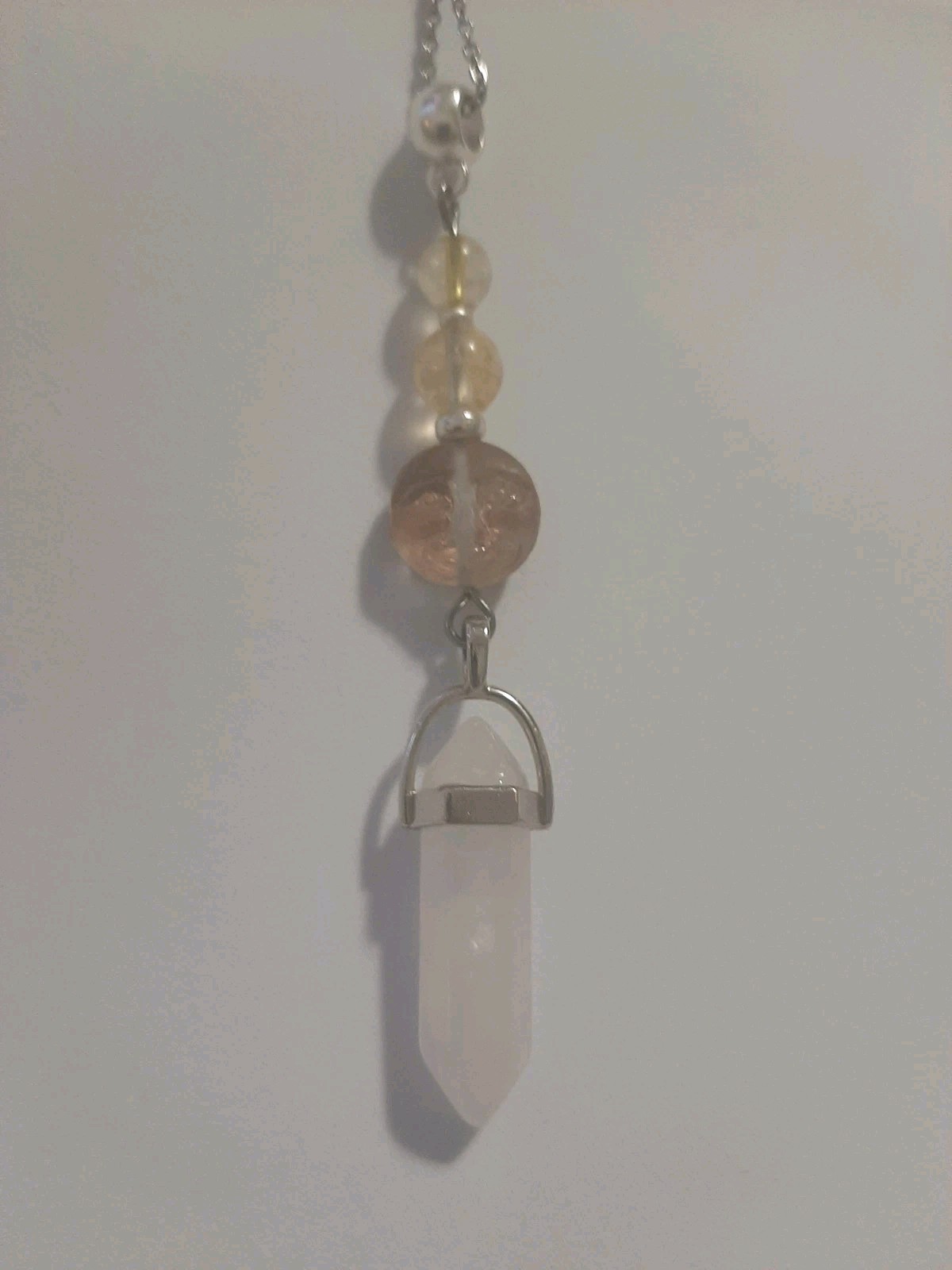 Genuine Milky CLEAR QUARTZ DT Crystal Point CITRINE Bead Glass Moon Face Pendant