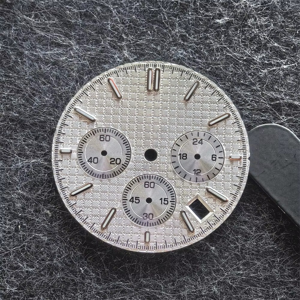 31.8mm Panda Style Textured Men Watch Dial For VK63 Mod Green Luminous Nail