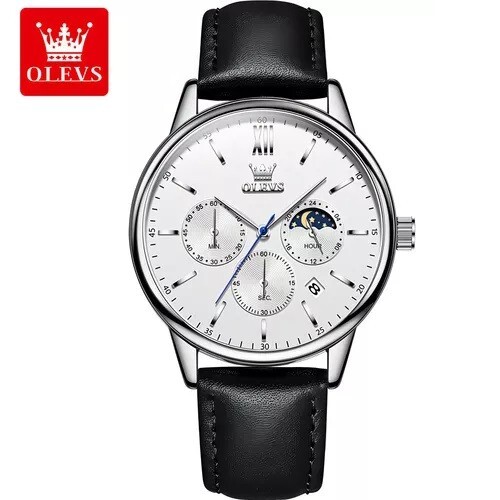 Waterproof Quartz Watch Men’s OLEVS Luminous Luxury Leather Men Business Strap