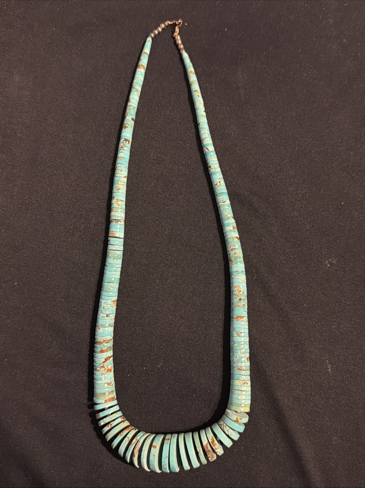 Heishi Turquoise graduated sterling silver Navajo vintage necklace 103 Grams 25”