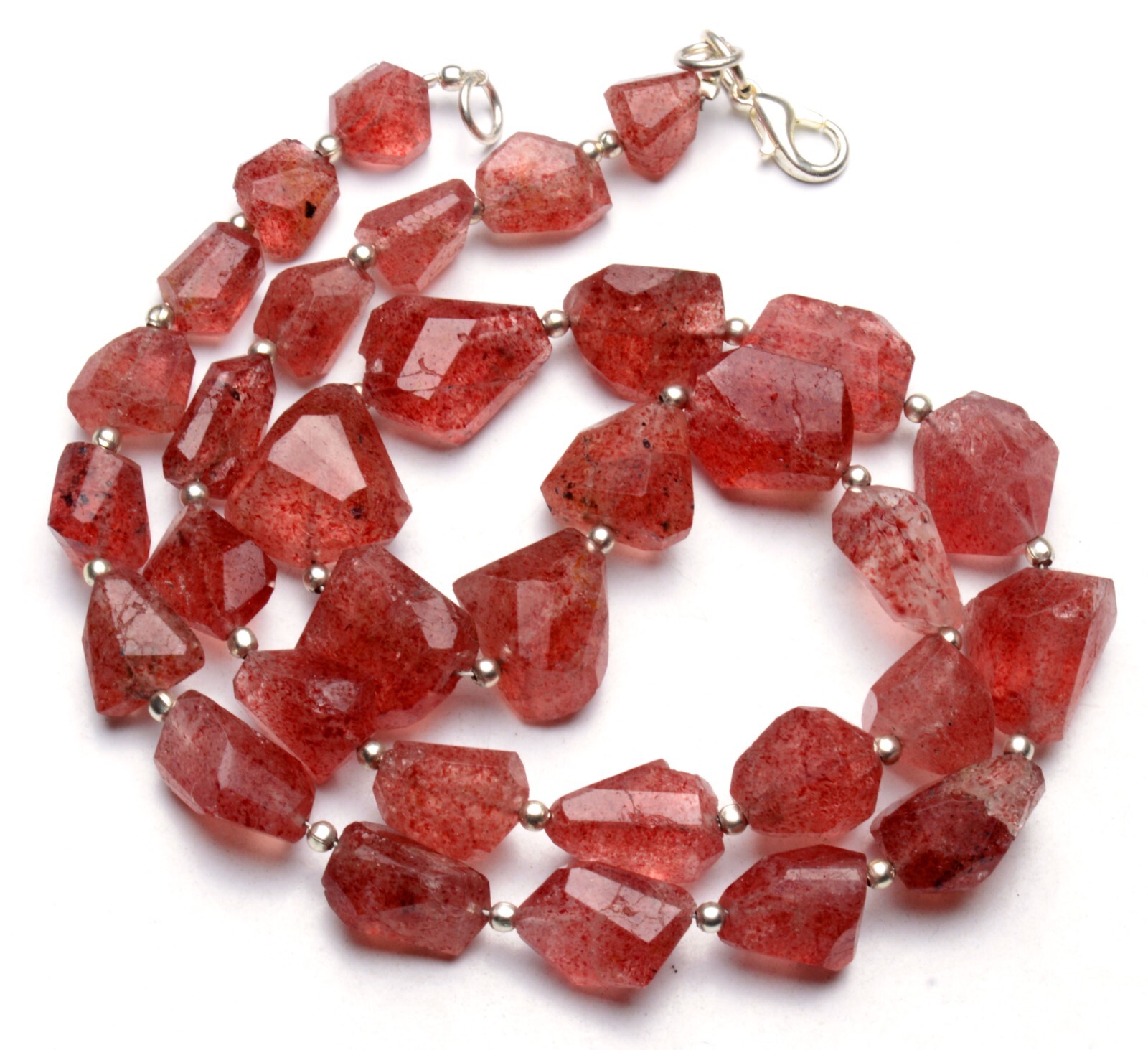 Natural Gem Strawberry Quartz 9 to 15 mm Nugget Beads Necklace 19″
