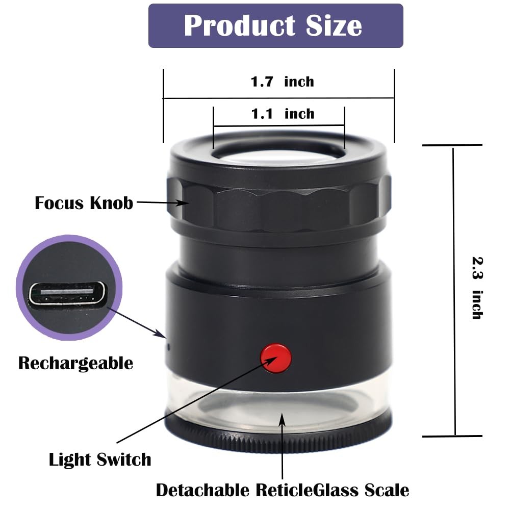 30X LED Jewelry Loupe Magnifier with Jewelry Scale and USB Rechargeable Light