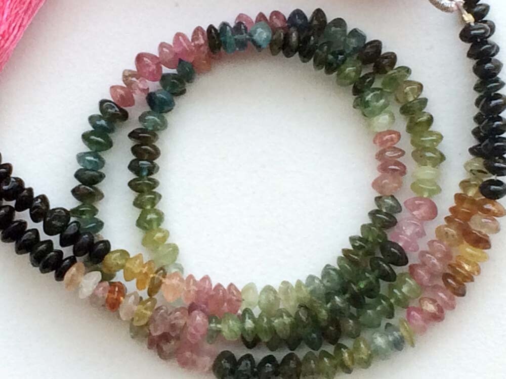 4-5mm Multi Tourmaline Plain Button Beads, Shaded Multi Tourmaline 10 Inch Plain