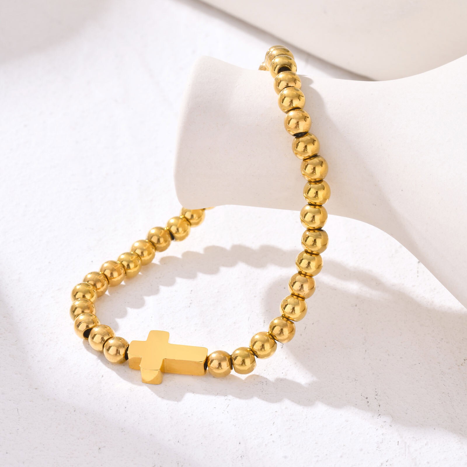 Stainless steel Beaded Charm Bracelets Stackable Cross Jewelry Unisex Premium