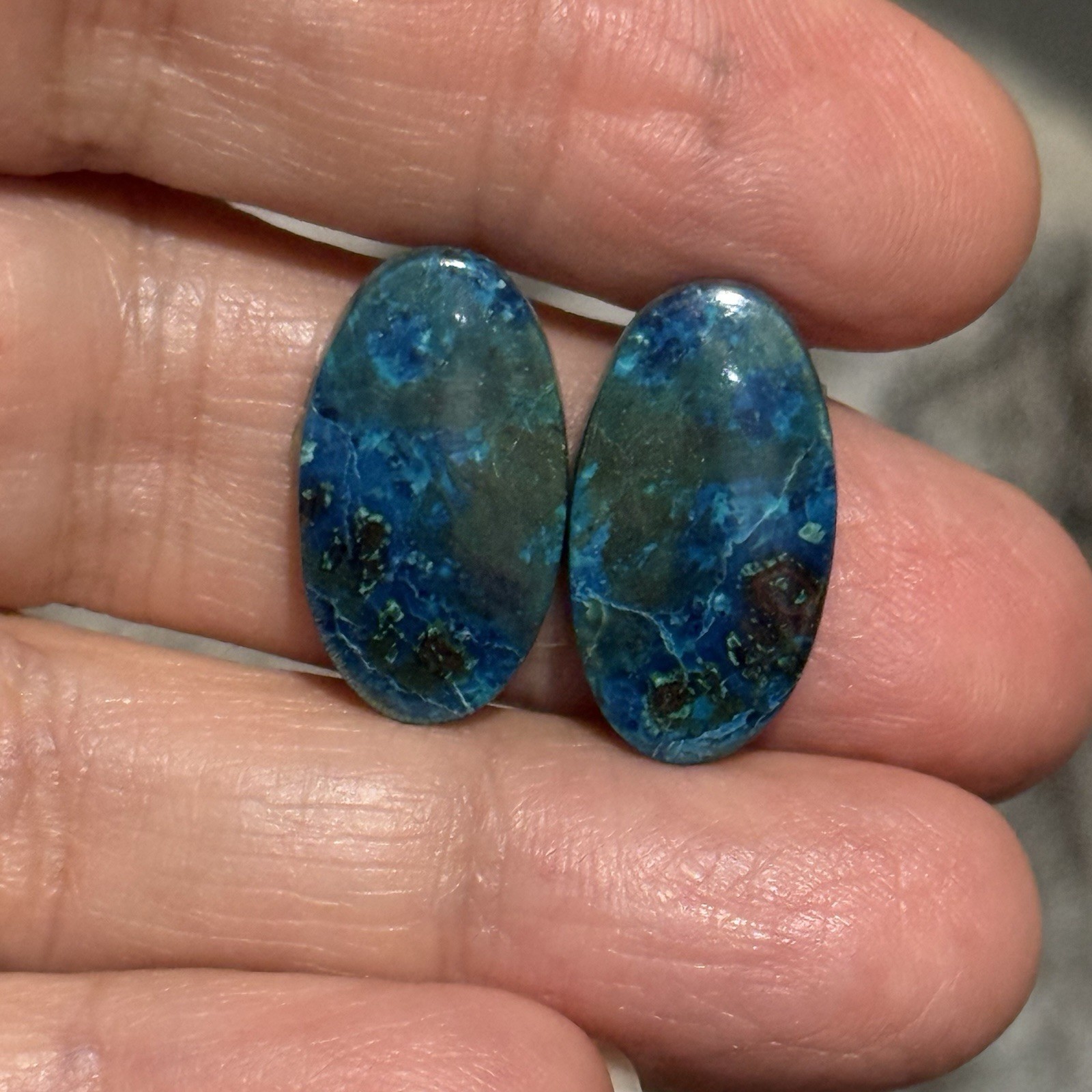 19.35ct 20.4×12.2×4.6mm Pair Of Rare Green Blue Shattuckite Oval Cabochons Gems