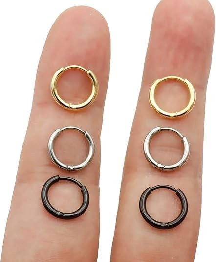 3 Pairs 20G Stainless Steel Hinged Hoop Earrings for Nose Cartilage Helix Tragus