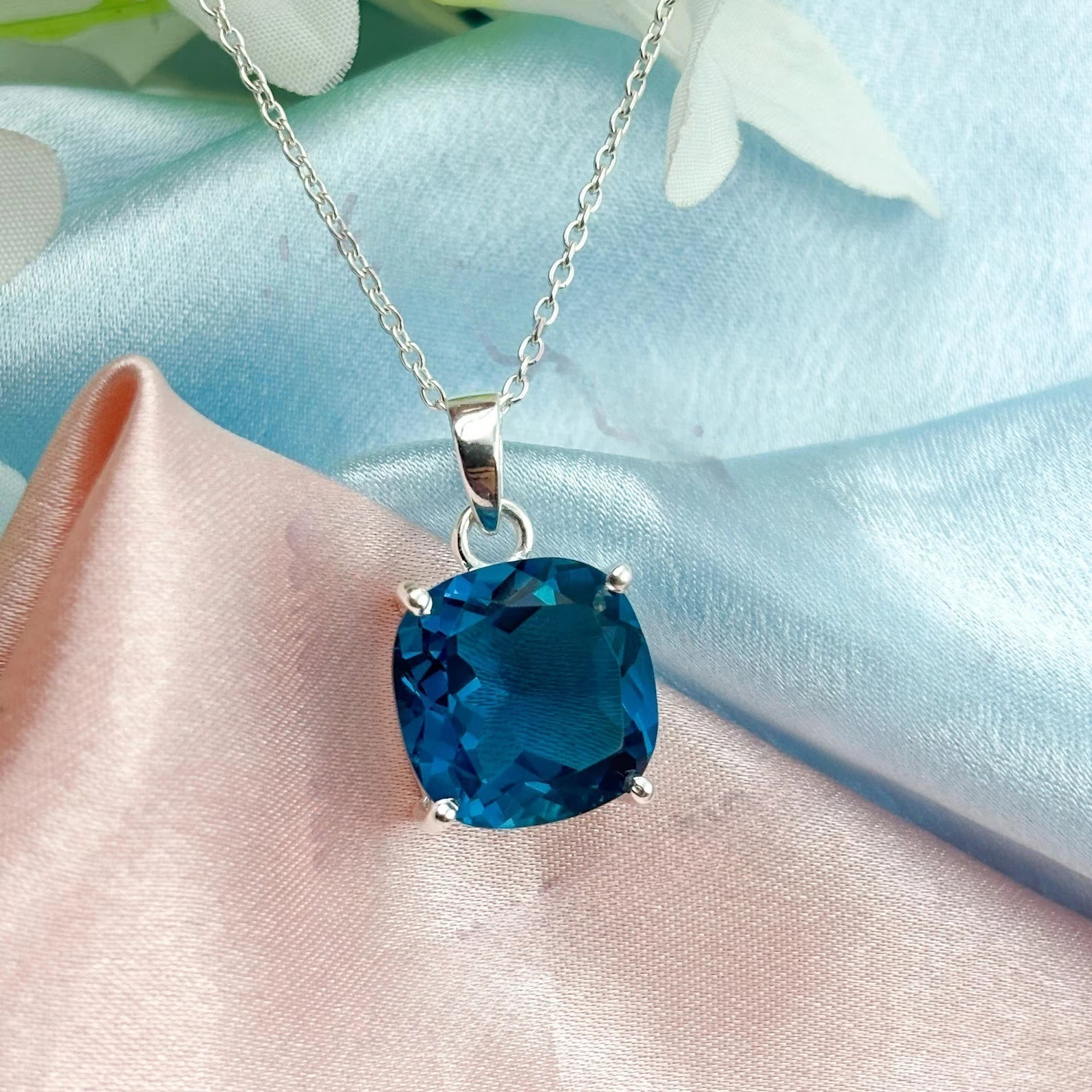 60.80 Ct London Blue Topaz Sterling Silver Pendant Gemstone Jewelry With Chain