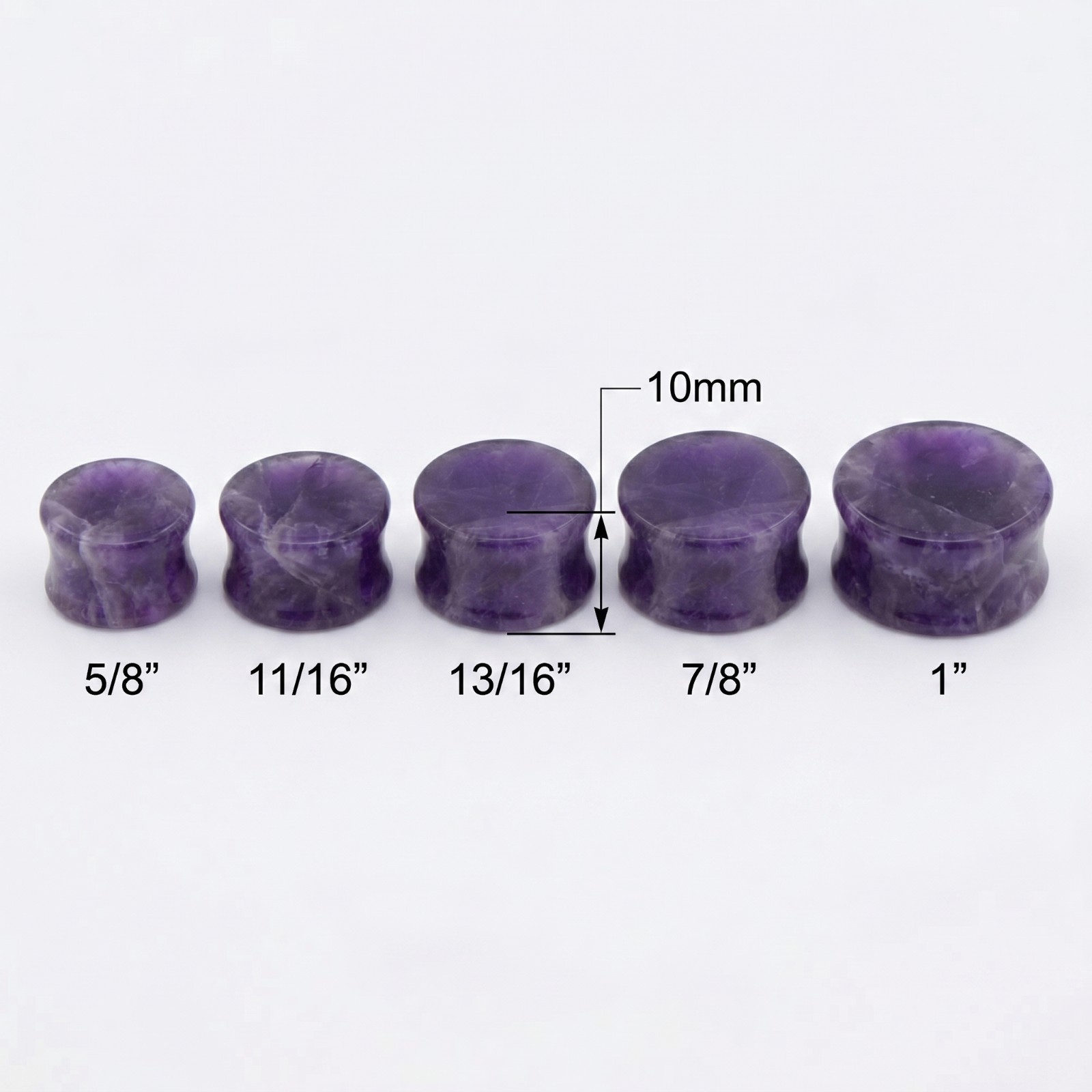 Pair of Solid Amethyst Semi Precious Stone Double Flare Saddle Ear Plugs E553A