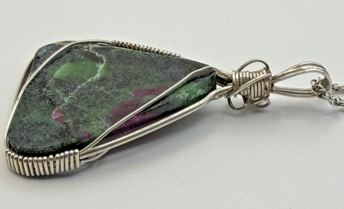 Sterling Silver and Natural Ruby Zoisite Gemstone Artisan Pendant & Necklace
