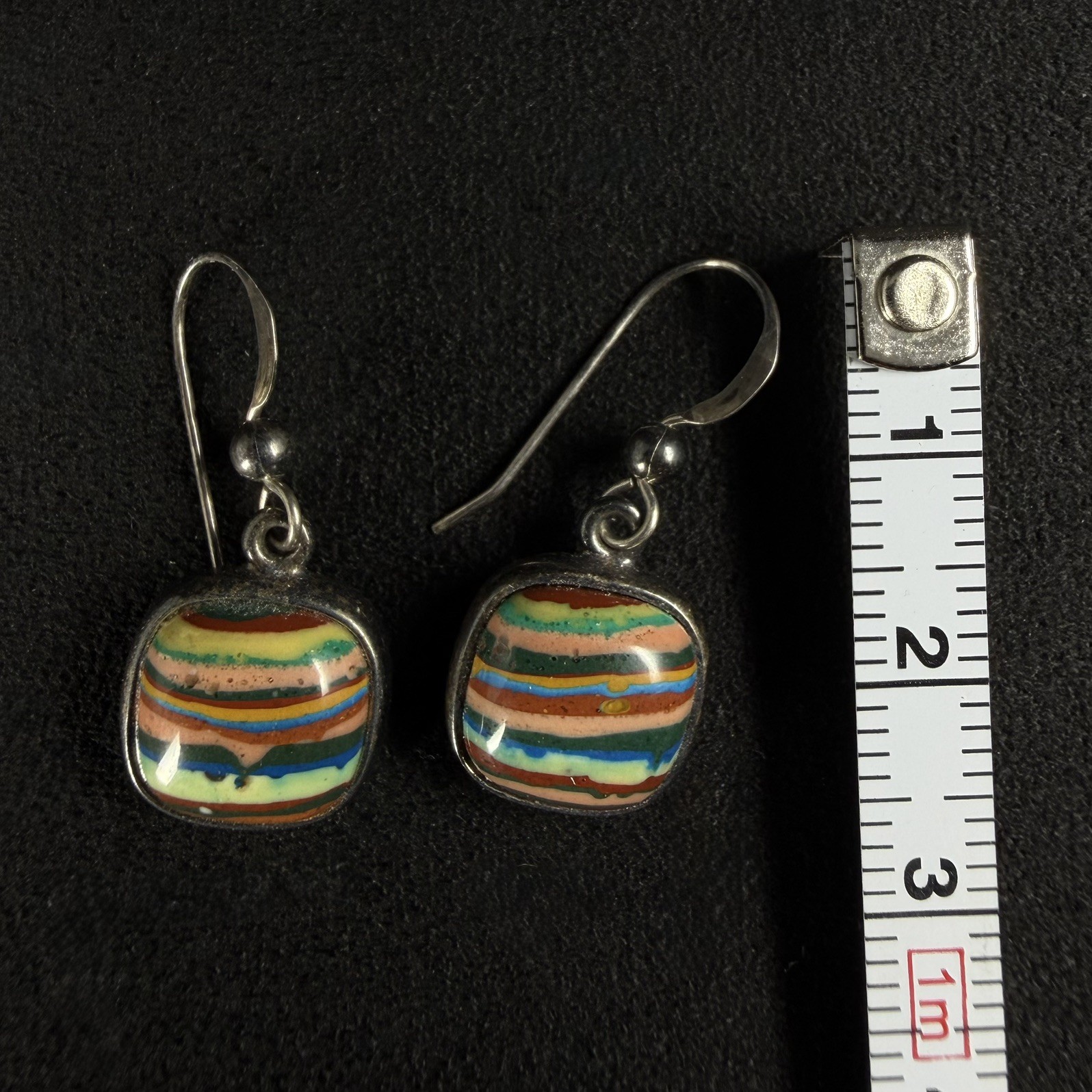 Jay King DTR Rainbow Calsilica Drop Sterling Silver Pierced Hook Earrings