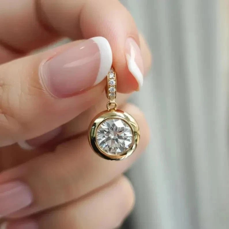 2CT Round Cut Created Diamond Bezel Set Charm Pendant 14k Yellow Gold Plated