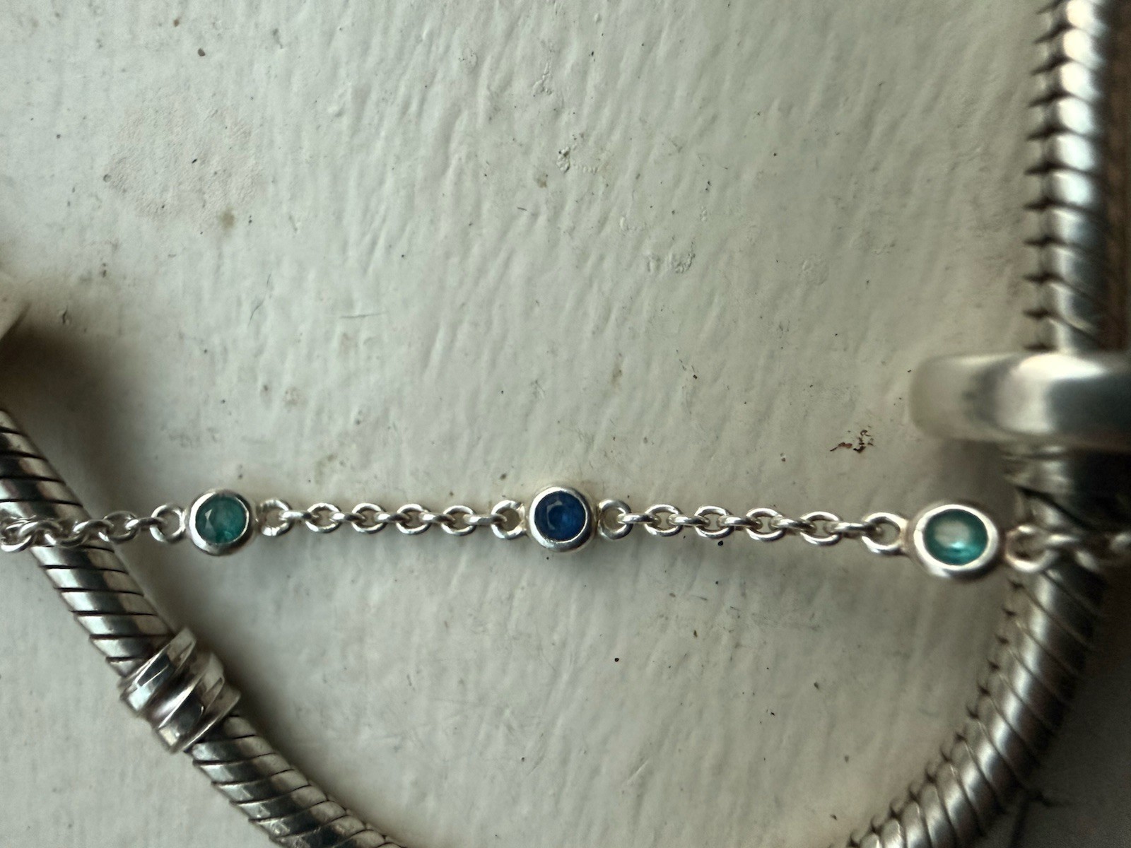 Signed 925 Sterling Silver Snake Chain Charm Bracelet + Safety Chain