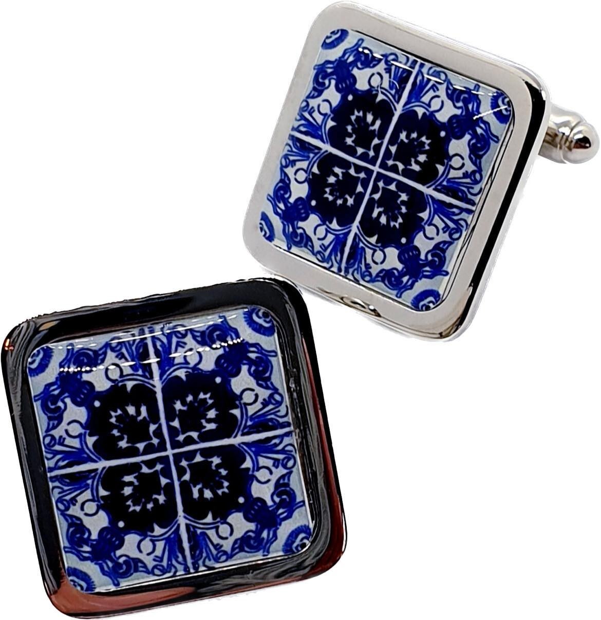 Unique LISBON TILE CUFFLINKS chrome PORTUGUESE TILE smart GROOM wedding USHERS