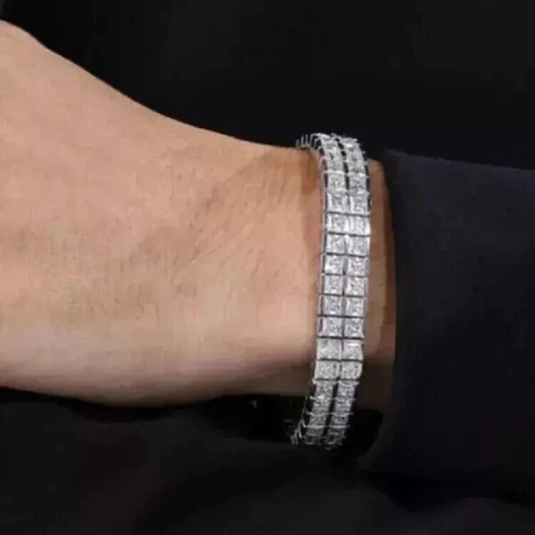 Men’s Tennis Bracelet 7Ct Princess Cut Lab Created Diamond 14K White Gold Plated