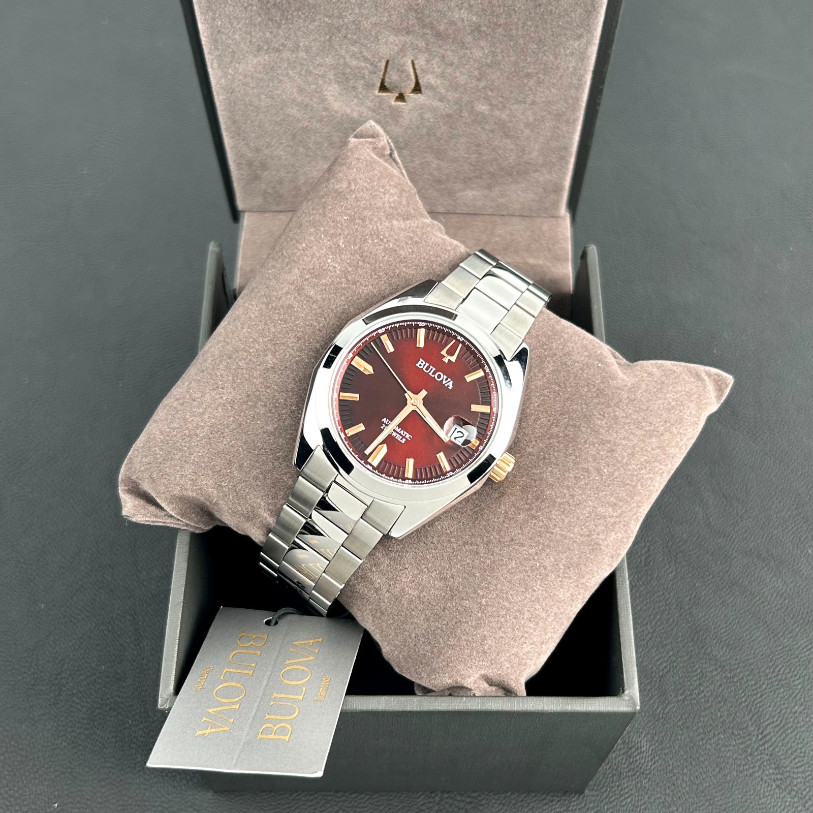 Bulova Surveyor 98B422 Automatic Red Dial Men’s Stainless Steel Watch 39MM