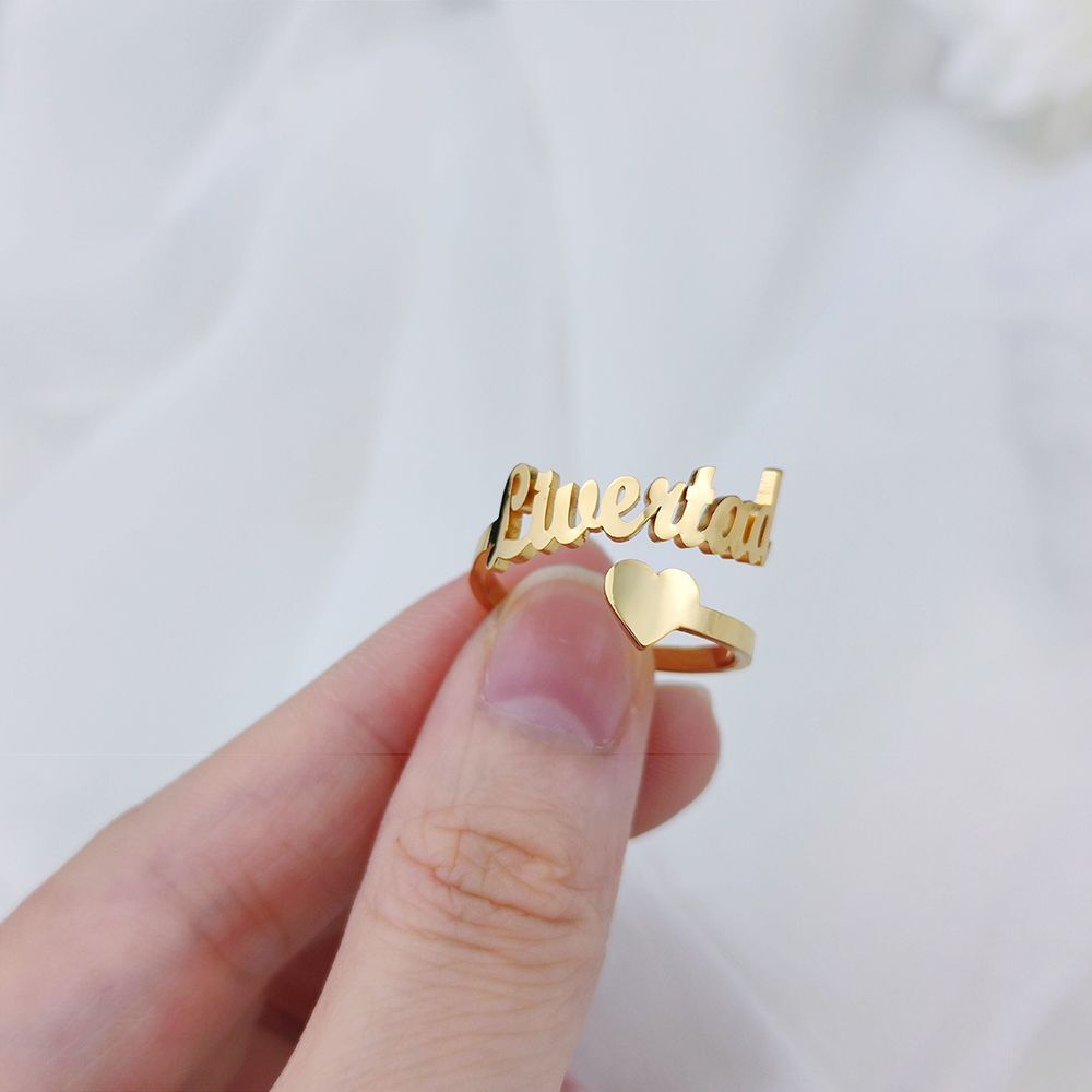Personalized Name Ring Custom Engraved Stainless Steel Adjustable Band Gift
