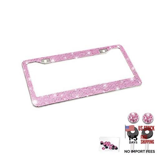 Bling Car License Plate Frame, Handcrafted Crystal Stainless Steel, 1PCS Pink