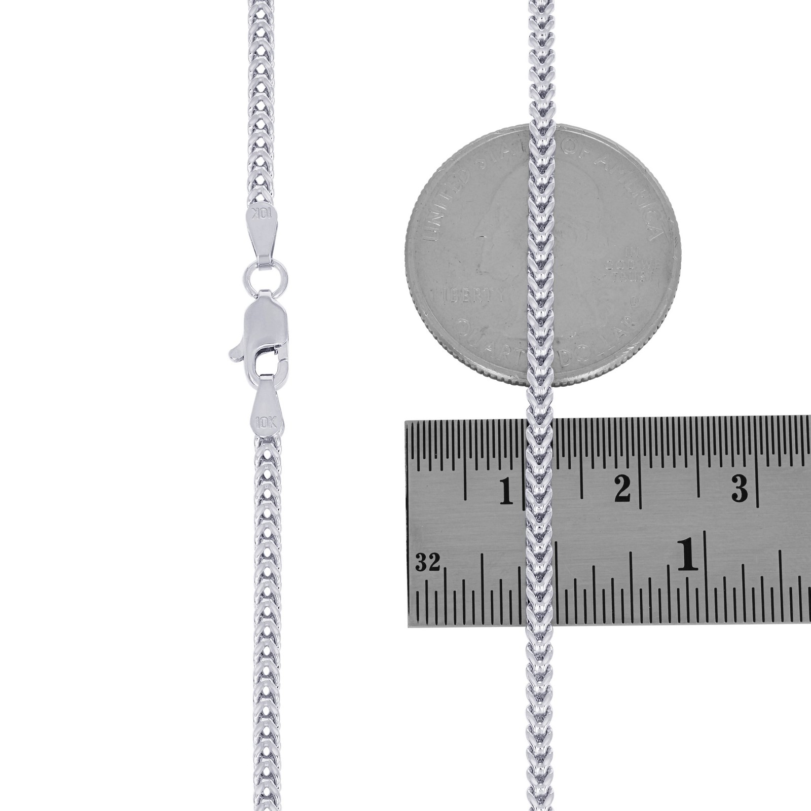 10K White Gold 2.5mm Foxtail Wheat Box Franco Necklace Chain Mens Womens 20″