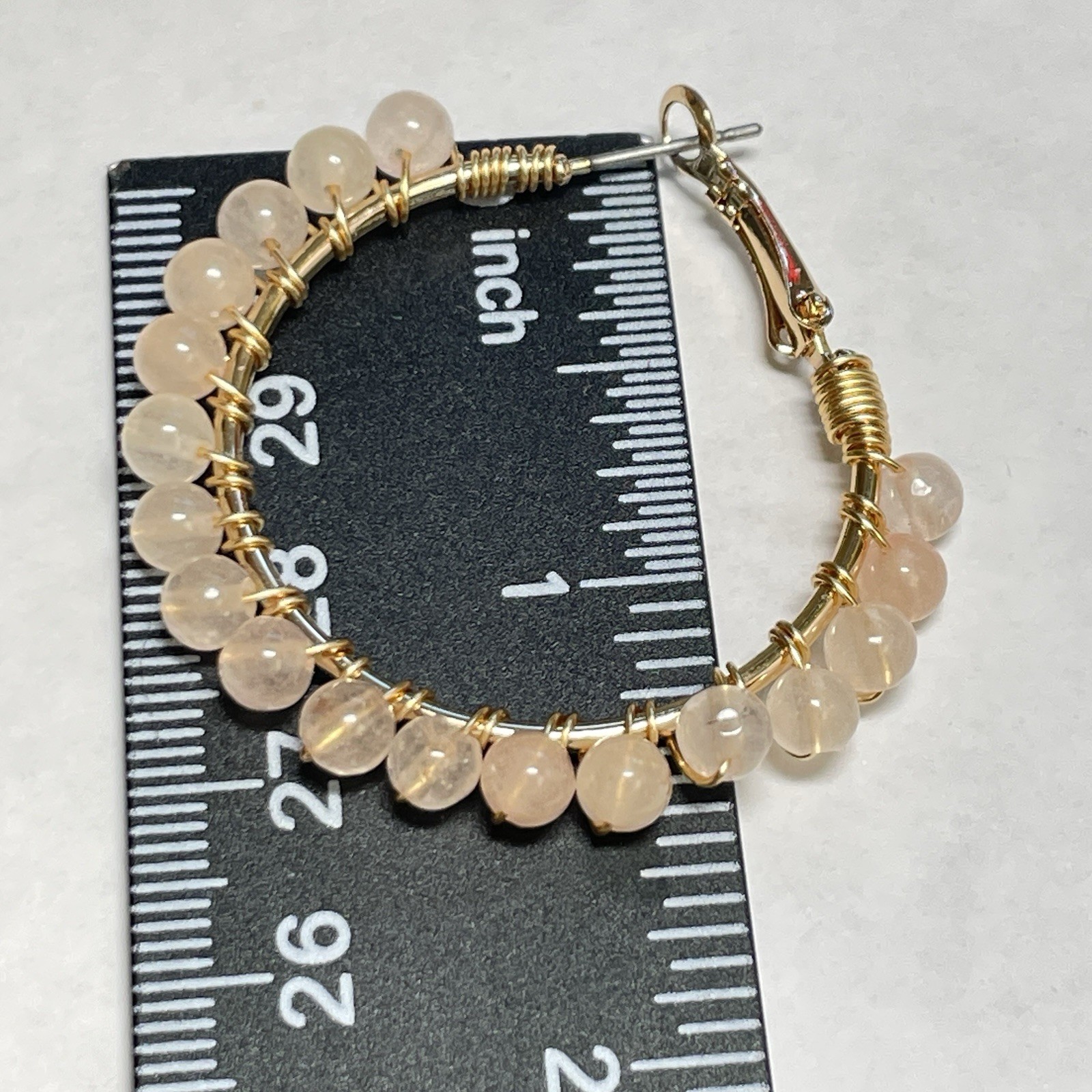 New Parfois Rose Quartz Stone Beaded Hoop Gold Earrings
